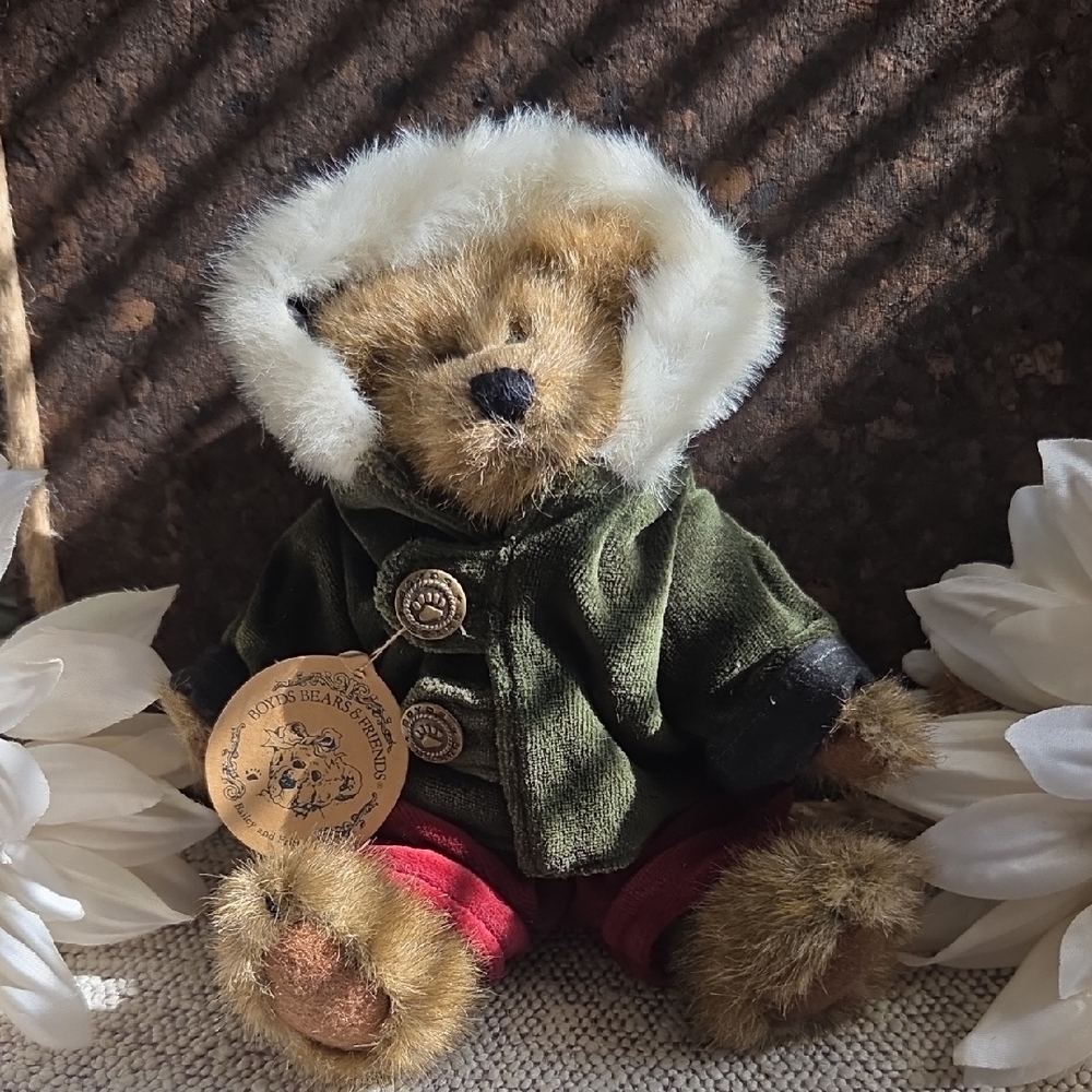 Boyds Bears Green and Red Teddy Bear with Fur Trim